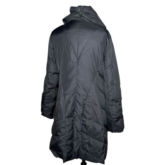 EILEEN FISHER Black Down Full Zip Snap Puffer Jacket Split Hood Women's Size Med - Picture 4 of 9